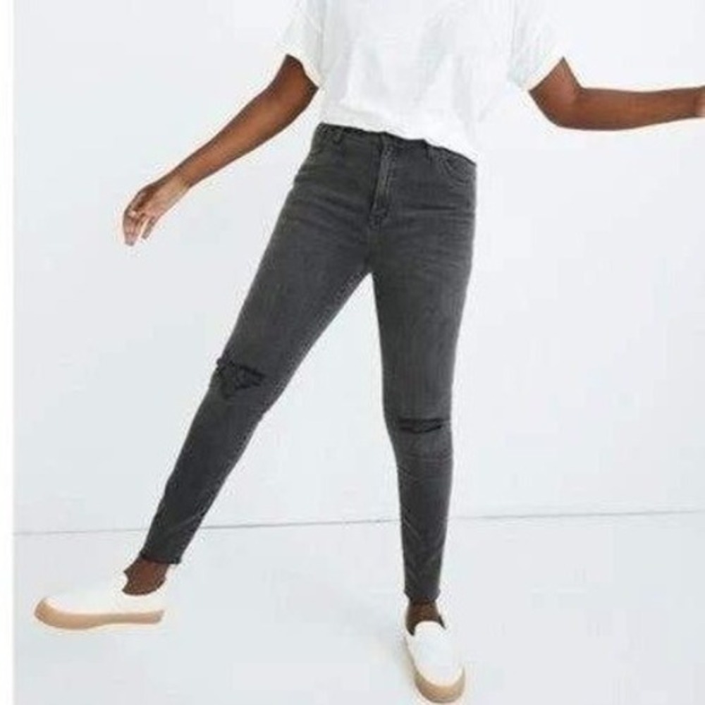 Madewell Curvy‎ High-Rise Skinny Jeans Size 32 Faded Black Distressed Denim
